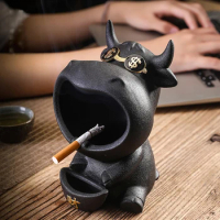 Cute Cartoon Black Cow Ceramic Ashtray Desktop Organize
