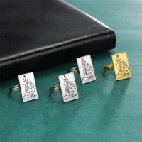 EUEAVAN Vintage Occult Tarot Cards Rings Stainless Steel Astrology The Wands Amulet Finger Ring for Women Men Party Jewelry Gift