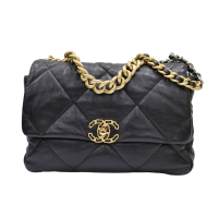 【二手名牌BRAND OFF】CHANEL 香奈兒 黑色 菱格紋 羊皮 CHANEL 19 30 兩用包 AS1161