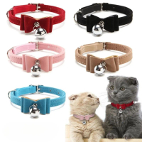 A NEW Pet Collar Cute Kitten Velvet Bow Tie Safety Elastic Adjustable Bowtie Bell Cat Dog Safety Buc