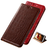 Crocodile Grain Genuine Leather Magnetic Phone Bag For OnePlus Nord N200 5G/OnePlus Nord 2 5G Phone Case With Card Holder Coque