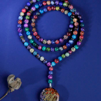 108 beads mala necklace for women,108 Japamala Mala Beads Long Necklace Jewelry,8mm Colorful Bead Necklace