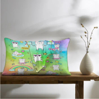 Sweet Icecream Rainbow Print Naughty Unicorn Cat Pillow Shams Set of 2 Bed Pillow Cases Pillow Covers Cozy Home Decor