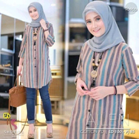 ALIEN TUNIK SALUR WARNA WARNI STRIPE FULL KANCING TUNIK MUSLIMAH WANITA Katun