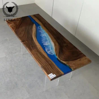 Customized walnut Factory Price Coffee Solid Wood Outdoor River design Dining bar table restaurant table Resin Epoxy table