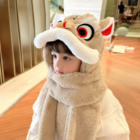 Children's Hat Scarf Gloves Integrated Hat Boys' Fleece-Lined Three-Piece Set Girls' Windproof Lion
