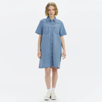 【LEVIS 官方旗艦】女款 襯衫式短袖丹寧牛仔洋裝 熱賣單品 A9480-0000