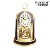 【RHYTHM 麗聲】優雅宮廷旋轉擺錘裝飾座鐘(尊爵木紋金)