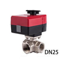 DN25 actuator ball valve brass ball valve L type 3 way Integrated electric valve AC220V AC24V