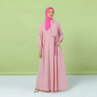ZOYA - Arunika Red Dress Zoya Bahan Katun Gamis Simple Harian dengan Warna Pastel dan Desain Elegan 