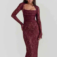 Avrilyaan Lace Print Bodycon Sexy Dress Women 2024 Robes Elegant Evening Party Dress Bodycon Spring Midi Long Dress Vestidos