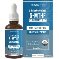 Triquetra USDA Organic L-Methylfolate 5-MTHF Plus Methyl B12 Liquid Drops, 7.5mg Active Vitamin B9 &