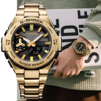 CASIO卡西歐 G-SHOCK 太陽能 智慧藍芽 不鏽鋼雙顯錶-GST-B500GD-9A 金色