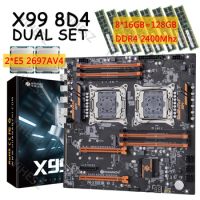 X99 Dual Motherboard Set With 8*16GB=128GB Memory DDR4 2400Mhz RECC Processor LGA 2011-3 Kit E5 2696A V4 Support M.2 NVME USB3.0