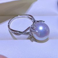 DIY配件 S925純銀遮瑕女款珍珠戒指空托 半成品手工指環戒托材料