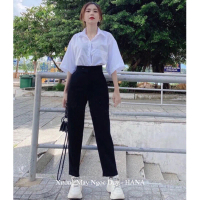 Quần Baggy Nữ Đi Học 1 Nút Cúc Lệch Giữa Khóa Kéo M50 M55 M50 Dáng Quần Tây Nữ Lưng Đáy Cao Vải Vite