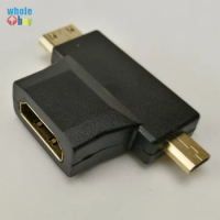 500pcs/lot High quality 3in1 1080P Gold plated Micro HDMI / Mini HDMI Male to HDMI Female Cable Adapter for HDTV DVD
