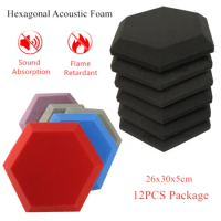 12PCS Hexagonal Acoustic Foam Sound Proofing Protective Sponge Sound Absorption Treatment Panel High Density Flame Retardant