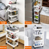 Four-tier Rolling Cart Space Saver for Kitchen Versatile 4-tier Rolling Storage Shelf Space-saving Cart with for Kitchen