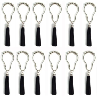 Decorative Shower Curtain Hooks Rust-Resistant Stainless Steel Ring With Tassels For Bathroom Shower Rod-Black