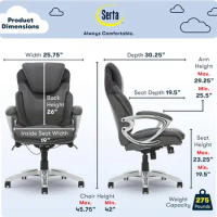 Serta Bryce Executive Office,Ergonomic Computer DeskChair with Patented AIR Lumbar Technology, Comfortable Layered Body Pillows