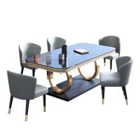 Marble Dining Table and Chair Combination Luxury Rectangular Modern Slate Dining Table