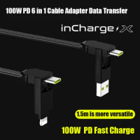 NEW incharge X Cables Adapter PD 100W 6 in1 Data Power Portable Keyring USB to USB-C Micro USB Lightning Magnetic Charging Cable