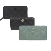 【TORY BURCH】TB willa 新款 小羊皮菱格紋皮革拉鍊式長夾(霧黑/黑色/贈原廠紙袋母親節送禮)