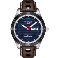 TISSOT 天梭 官方授權 PRS516 賽車動力儲存80機械錶 送禮推薦-藍x咖啡/42mm T1004301604100
