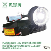 汎球牌 新 6D08 四段式 LED 探照頭燈 300m 登山頭燈 探照頭燈 打獵 修車 專用 一年保固 哈家人