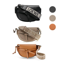 【LOEWE 羅威】緹花 GATE 迷你 黑色/沙色/焦搪色 柔軟小牛皮 雙層包