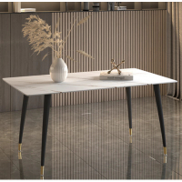 輕奢風簡約長方形岩板餐桌(雪山白/四腿)(尺寸:70*120CM) 