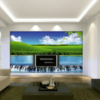 無縫壁畫自然風景草原藍天客廳沙發電視背景壁紙臥室中式山水墻紙