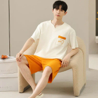 (COD) Summer Men's Pajama Set, Plus Size, Simple Loose Short-Sleeve Modal Cotton Homewear for Men