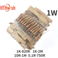 200-480PCS 1W Carbon Film Resistor Set 1K-820K 1K-2M 10R-1M 0.1R-750R Ohm 5% Color Ring Resistance DIY Electronic Components Kit