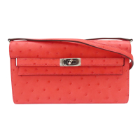 【二手名牌BRAND OFF】HERMES 愛馬仕 德克薩斯粉 Ostrich皮革 Kelly To Go B刻 銀扣