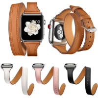 Slim Genuine Leather Strap for Apple Watch Series 5 4 Band 44mm 40mm iWatch 3 2 1 42mm 38mm Double Tour Wrist Bracelet Belt