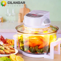 Household Oil-free Air fryer 12L smart visual glass lightwave oven multi-function electric fryer oven air oven