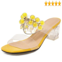 High Crystal Fashion Heels Pvc Women Slippers Beading Summer Transparent Party Dress Shoes Female Plus Size 48