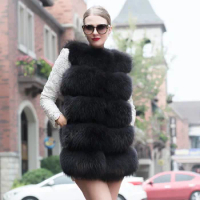 Medium Length Raccoon Fur Vest for Women's Raccoon Horizontal Five Layer Fur Coat