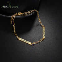 Nextvance Custom Bracelets Engraved Name Tag Paperclip Link Chain Stainless Steel Personalized For Couple Family Jewelry Gifts