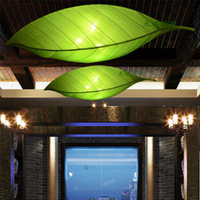 新中式吊燈餐廳燈臥室茶館酒店創意美容院布藝吸頂燈綠色樹葉燈具