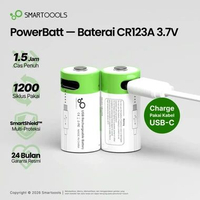 Baterai Cas Isi Ulang 2pcs Smartoools Powerbatt CR123A 3.7V Type-C USB Rechargeable Lithium Battery 