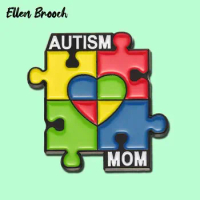 Autism Mom Enamel Pins Colorful Puzzle Love Heart Children Healthy Care Brooch Lapel Badges Jewelry Gift For Women