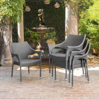 Outdoor Wicker Stacking Chairs Grey 4-Pcs Set Patio Furniture