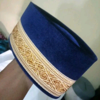 Peci Aceh/Songkok/Kopiah Bahan Beludru Biru Dongker - Ukuran 10-14 - Haji, Pendek, Putih, Muslim, Mo