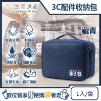 【Travel Season】韓版3C配件防水充電線收納包-藏青色(滑鼠相機手機電源線USB/可放旅行箱登機箱)