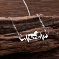 Stainless Steel Horse Heartbeat ECG Necklace Heart In A Gallop Animal Necklace