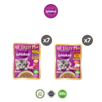 Whiskas Tasty Mix Gravy Makanan Kucing Basah Pouch Junior 70 gr - Isi 7 whiskas kittens