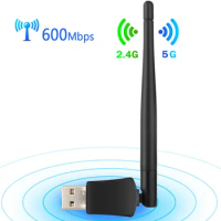 100pcs Mini USB WiFi AC 600Mbps Wireless Adapter 600M Computer LAN Card Dual Band 2.4G/5G Network Card